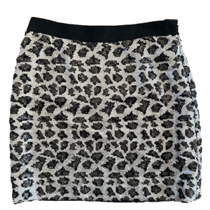 Banana Republic sequined leopard mini skirt size 2 black gold